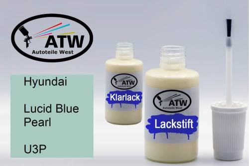 Hyundai, Lucid Blue Pearl, U3P: 20ml Lackstift + 20ml Klarlack - Set, von ATW Autoteile West.